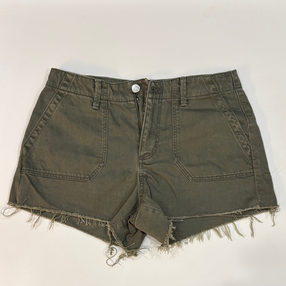 PAIGE Olive Cargo Shorts with Frayed Hem